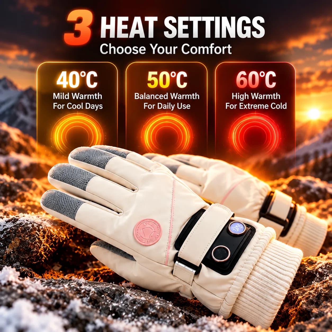 Winter USB power bank heated cotton gloves for men, thickened for motorcycle and electric vehicle riding, heat preservation. image 2