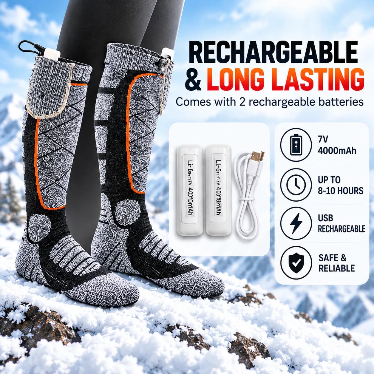 Rechargeable Electric Heated Socks for Men & Women – Winter Thermal Foot Warmer