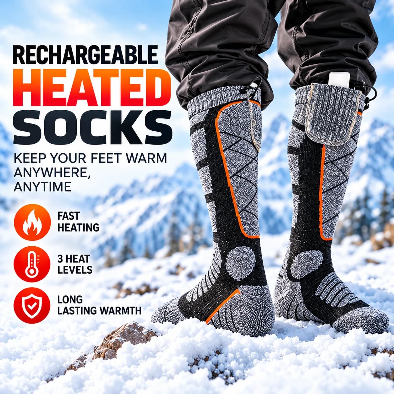 Rechargeable Electric Heated Socks for Men & Women – Winter Thermal Foot Warmer image 2