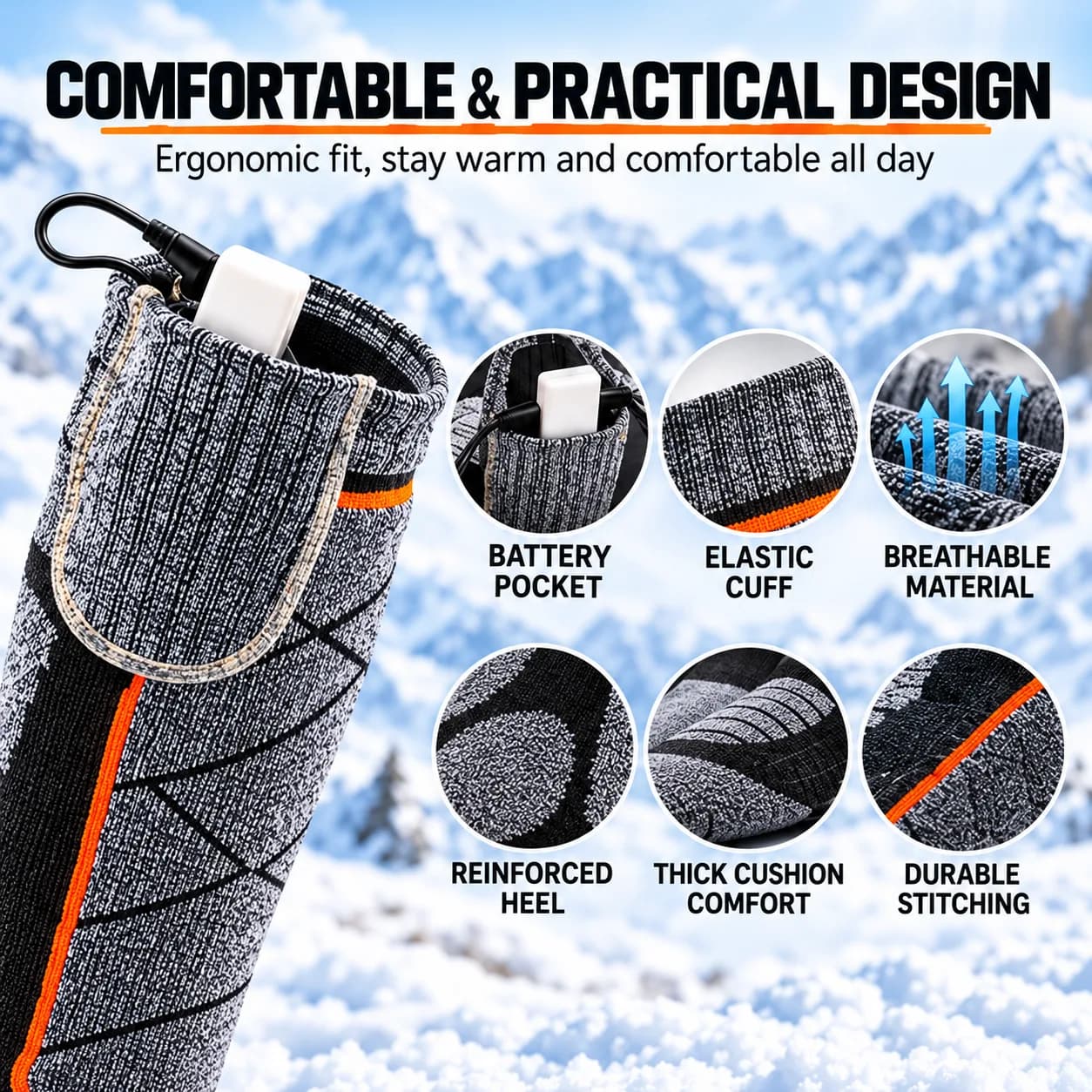 Rechargeable Electric Heated Socks for Men & Women – Winter Thermal Foot Warmer image 7