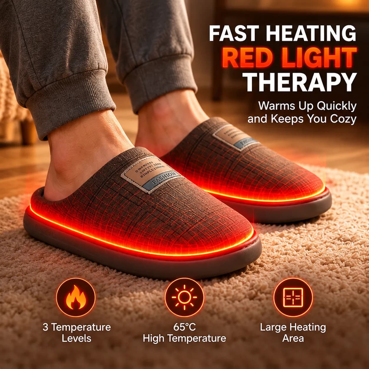 New electric heated men's cotton slippers, winter style, fleece-lined, heat-converting, warm, red-light sole heating, rechargeable warm shoes. image 3