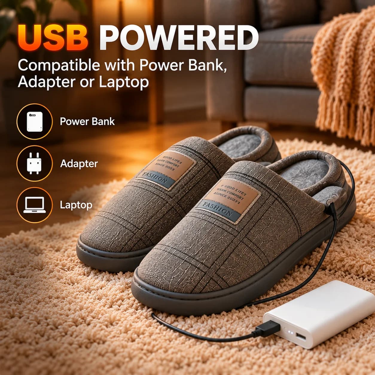 New electric heated men's cotton slippers, winter style, fleece-lined, heat-converting, warm, red-light sole heating, rechargeable warm shoes. image 6