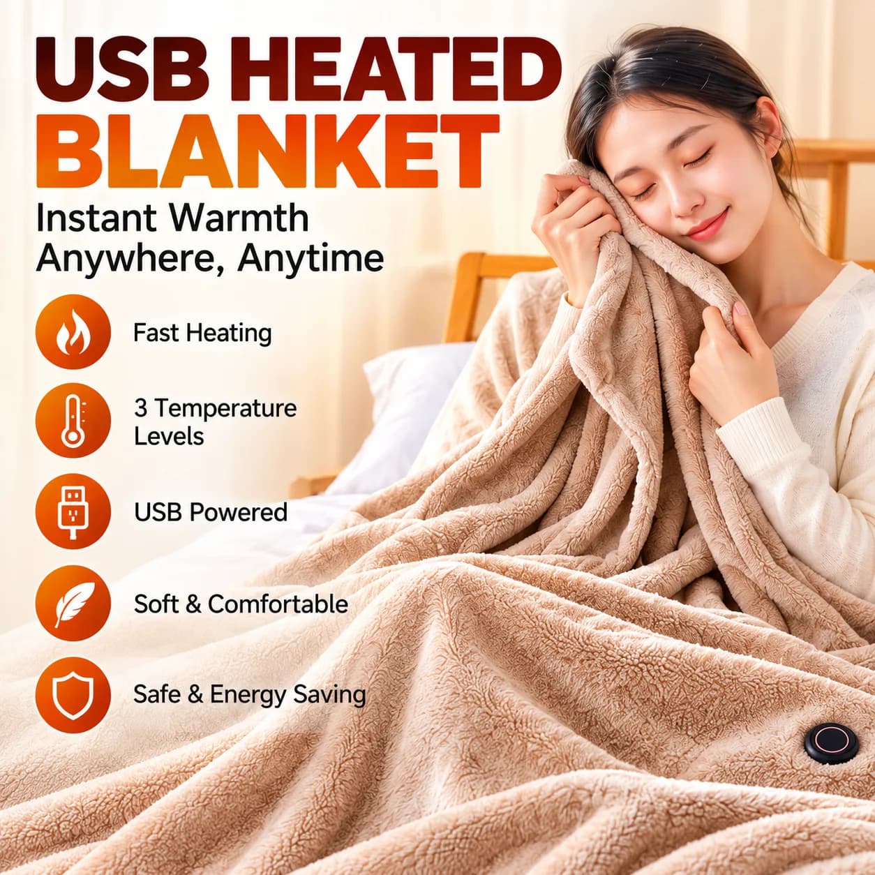 Outdoor camping office USB electric blanket, heated blanket, warm shawl, single mattress, warm cover, thermal blanket