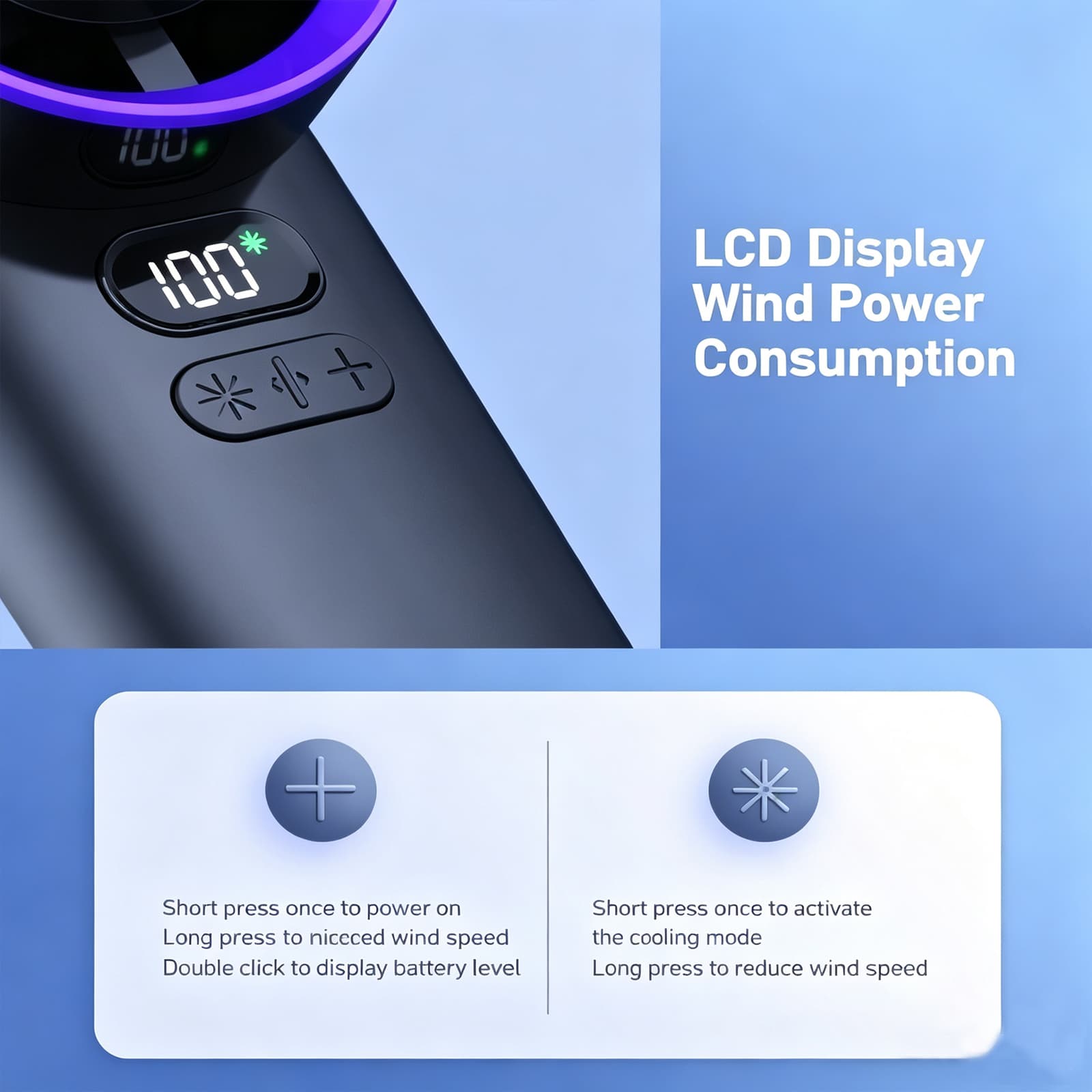 M57 Turbofan Portable Fan 18°C Cold Wind 100 Speed 3600mAh Rechargeable Mini Ice Bucket Fan image 3