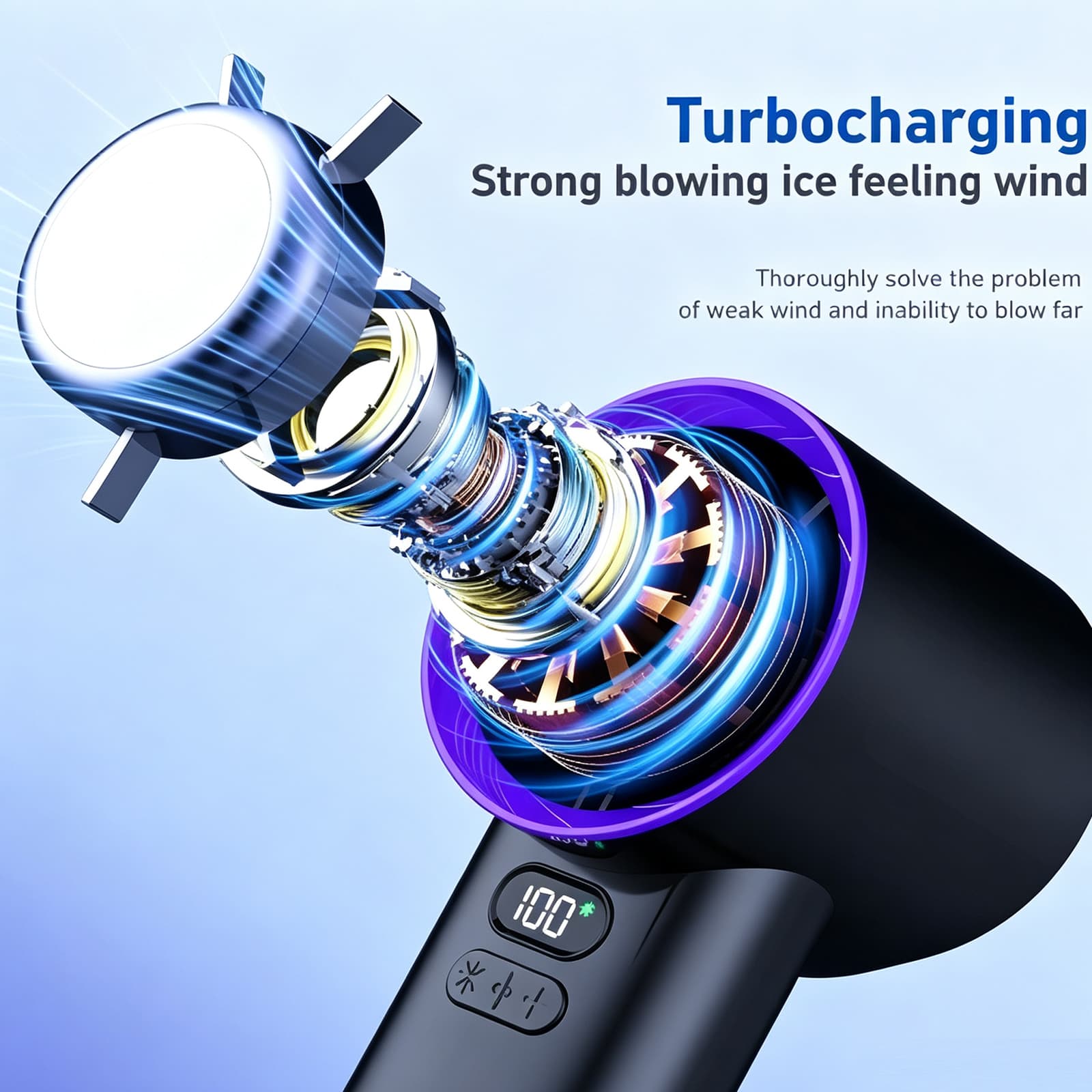 M57 Turbofan Portable Fan 18°C Cold Wind 100 Speed 3600mAh Rechargeable Mini Ice Bucket Fan image 4