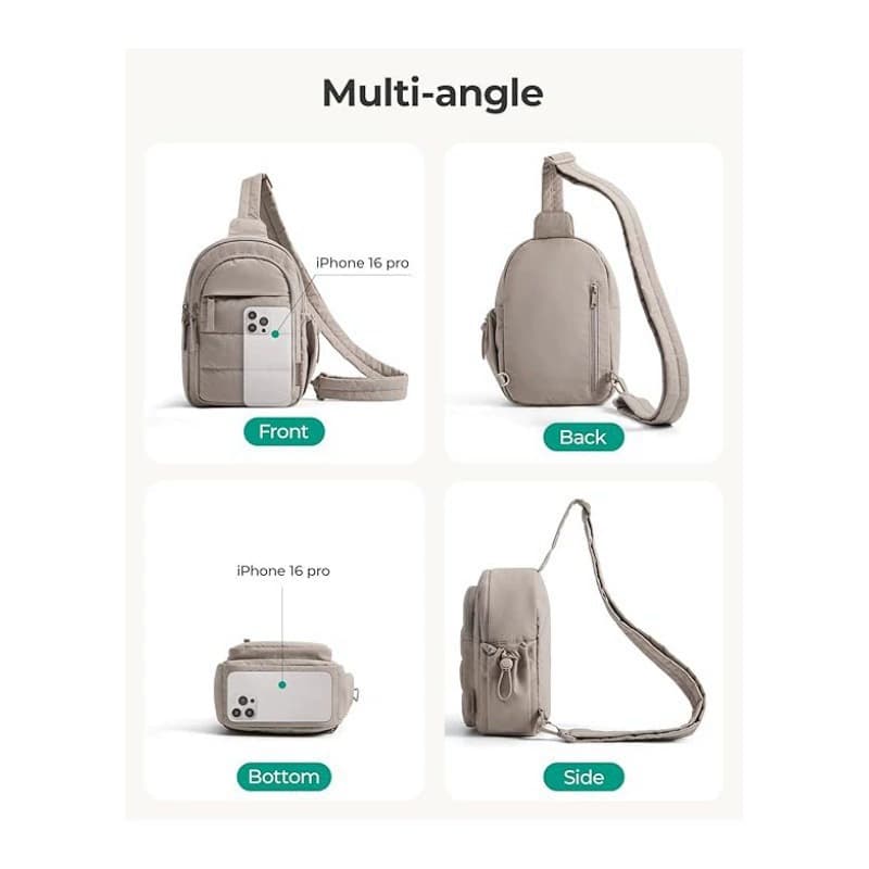 Lightweight Quilted Sling Bag, Multi Pocket Water Resistant Crossbody Chest Bag for Travel Daily image 3