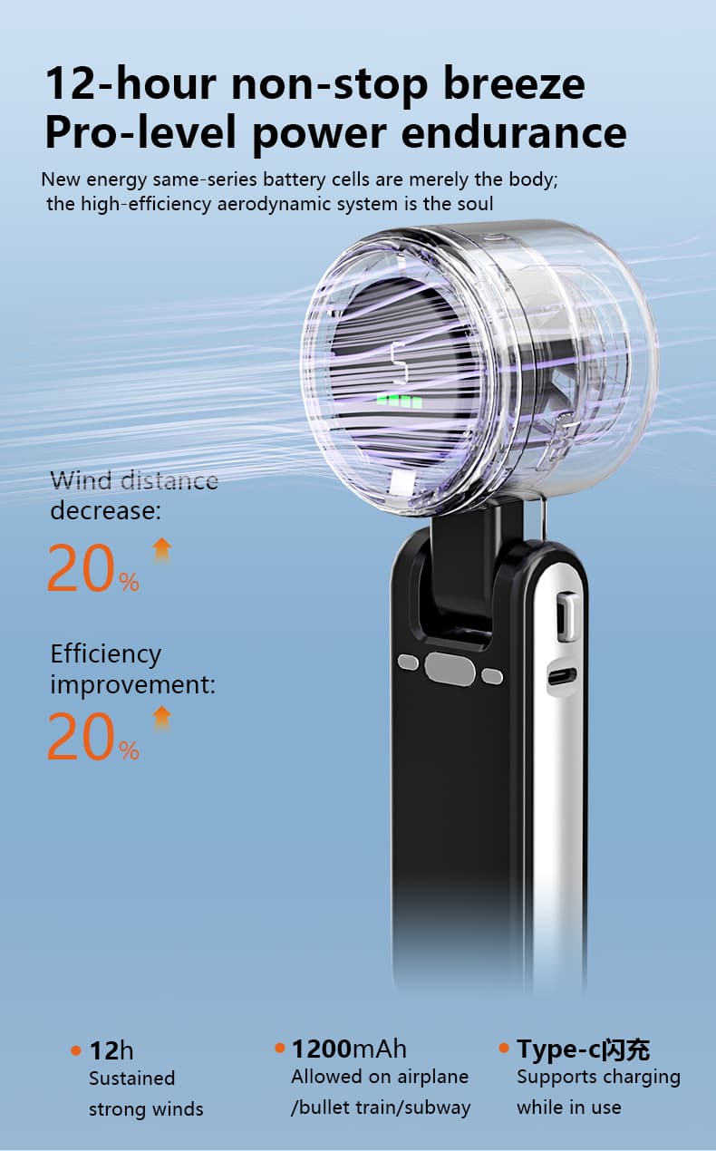 N607 Vortex Handheld Fan 10000RPM Foldable 1800mAh Rechargeable Portable Mini Cooling Fan image 8