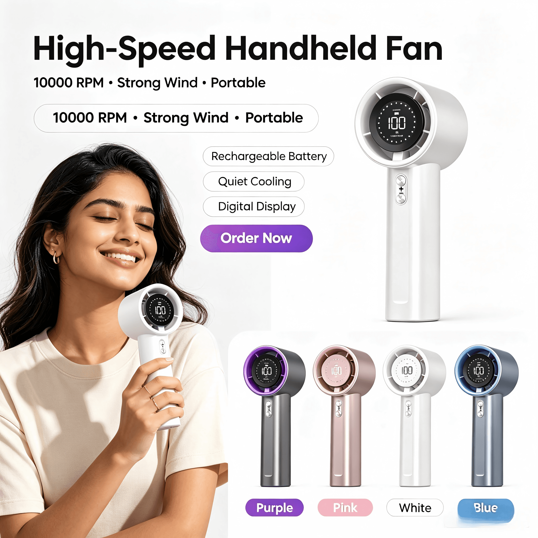S001 Vortex Handheld Fan 10000RPM Strong Airflow 2400mAh LED Display Rechargeable Pocket Mini Fan image 12