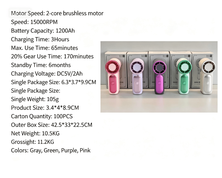 X688 Portable Mini Handheld Fan 15000RPM Strong Wind LED Display Travel Pocket Fan image 2