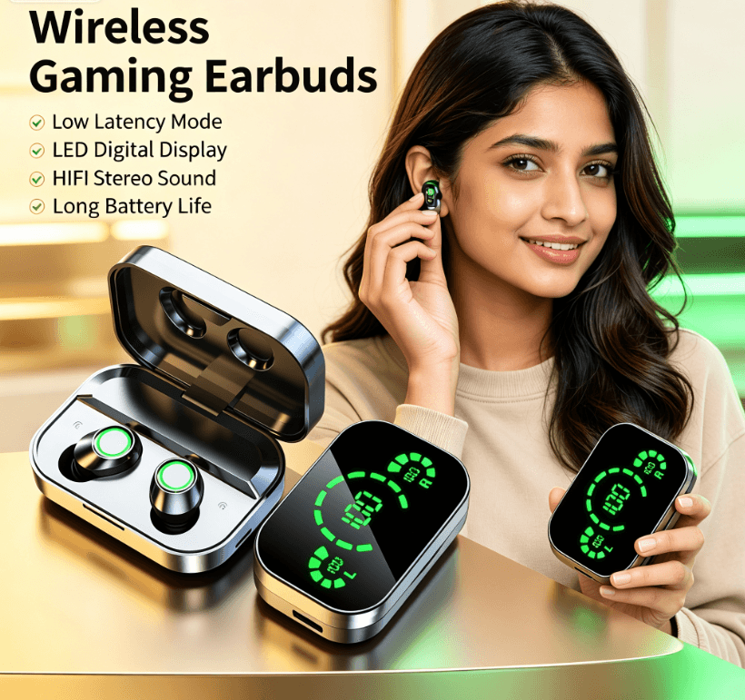 Dual Mode Wireless Gaming Earbuds LED Digital Display HIFI Stereo Earphones Built-in Microphone for Game Calls