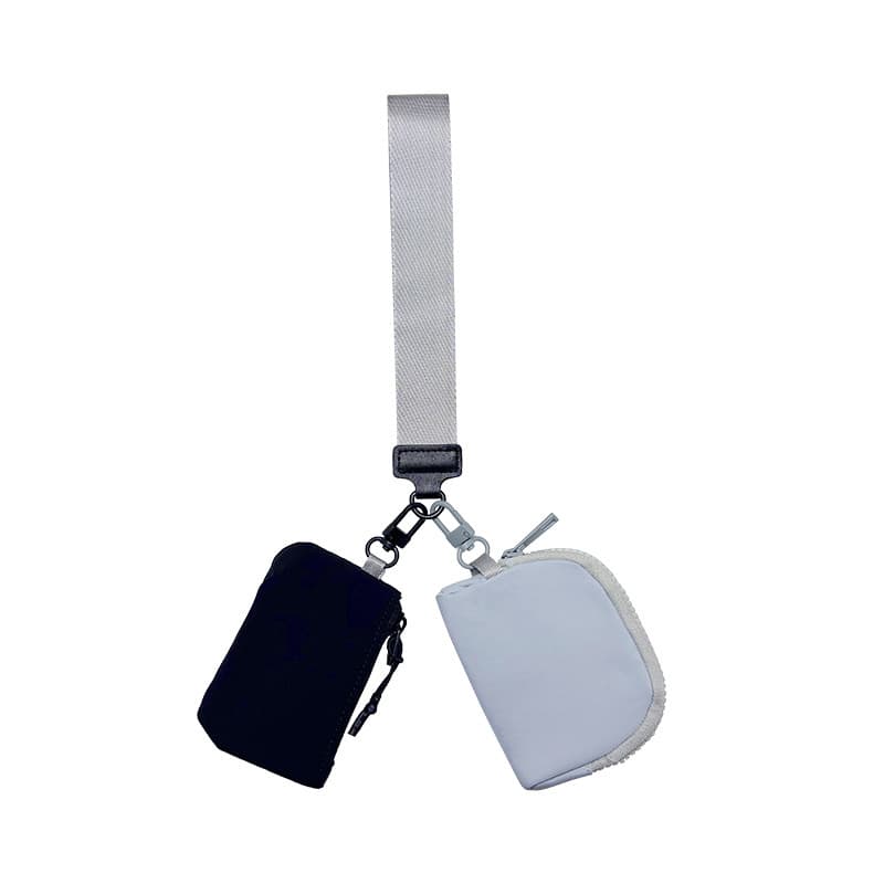 Dual Pocket Mini Wristlet Pouch, Waterproof Nylon Small Coin Purse with Hand Strap, Portable Card Key Earphone Lipstick Storage Bag #0E0E0E thumbnail