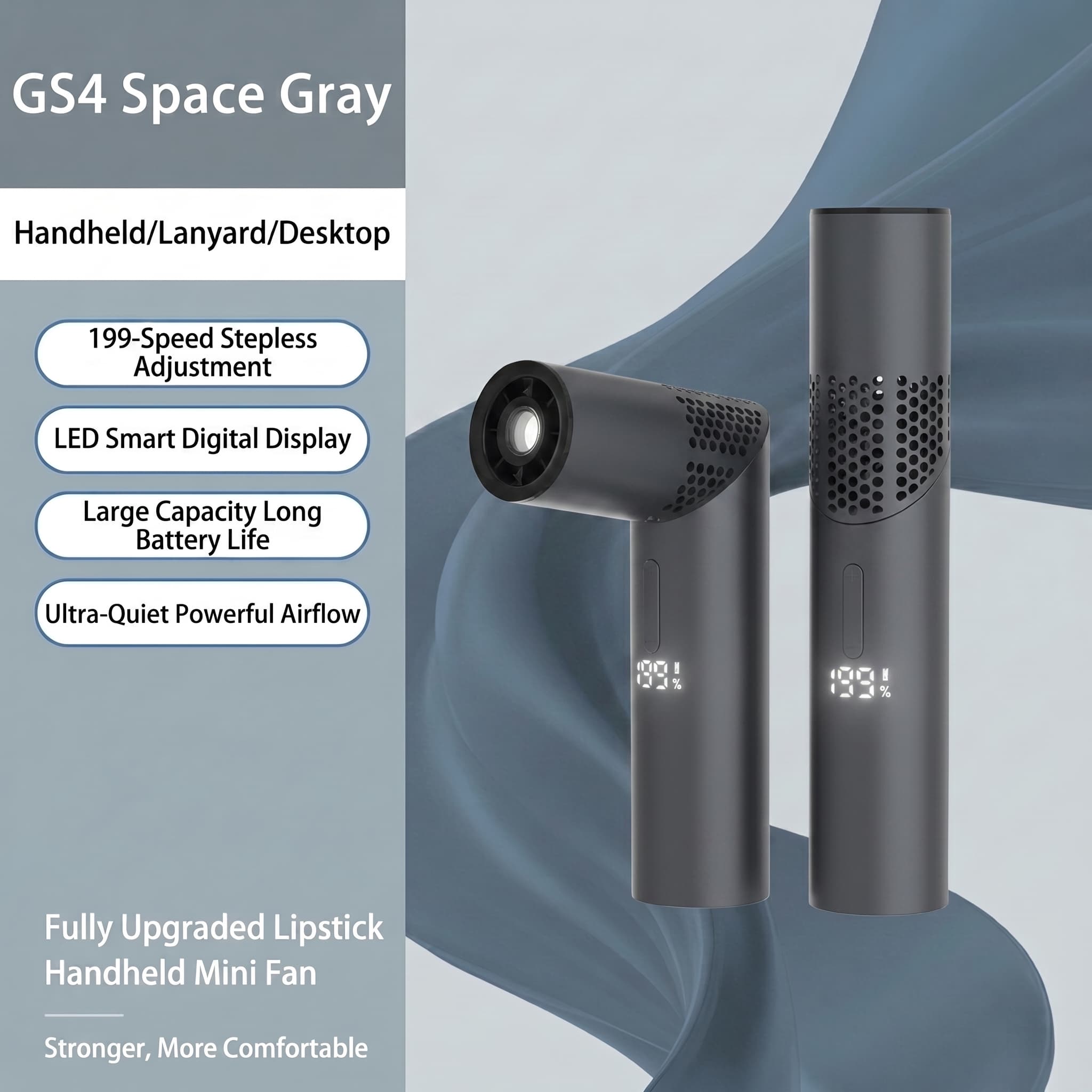 GS4 Lipstick Handheld Fan 199 Speed 180° Rotatable LED Display Rechargeable Pocket Mini Fan image 6