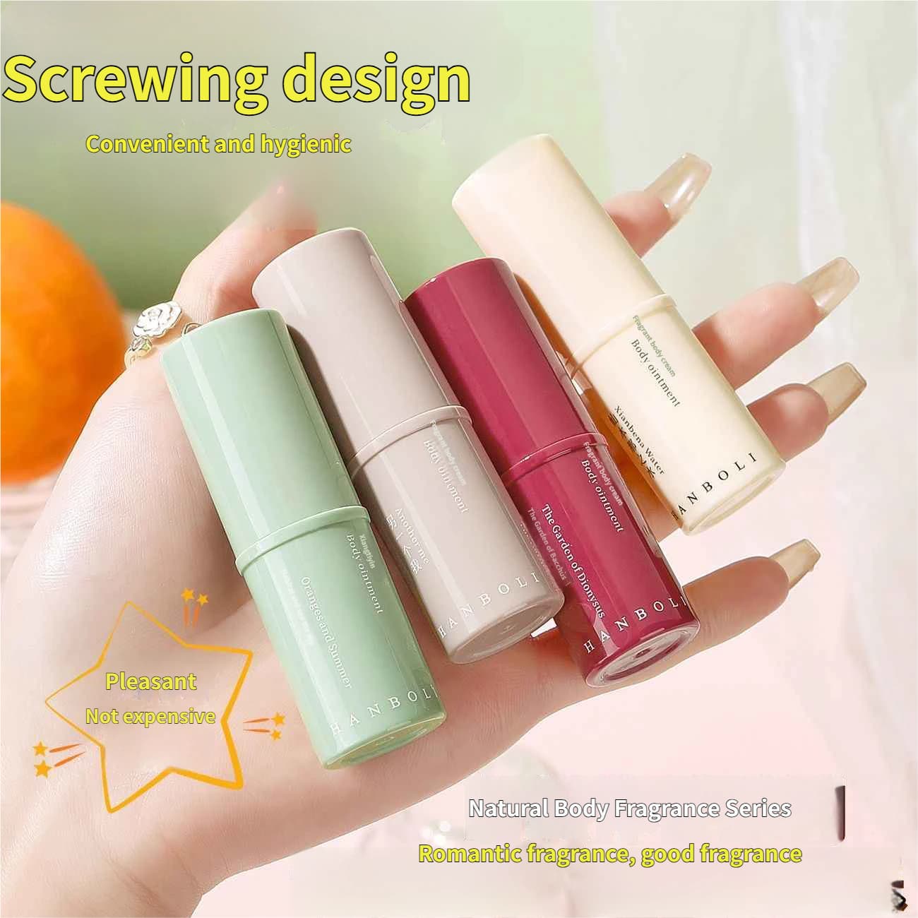 HANBOLI Portable Solid Fragrance Balm Stick 4 Scents Smooth Non-Sticky Mini Body Perfume Deodorant Cream for Daily Travel