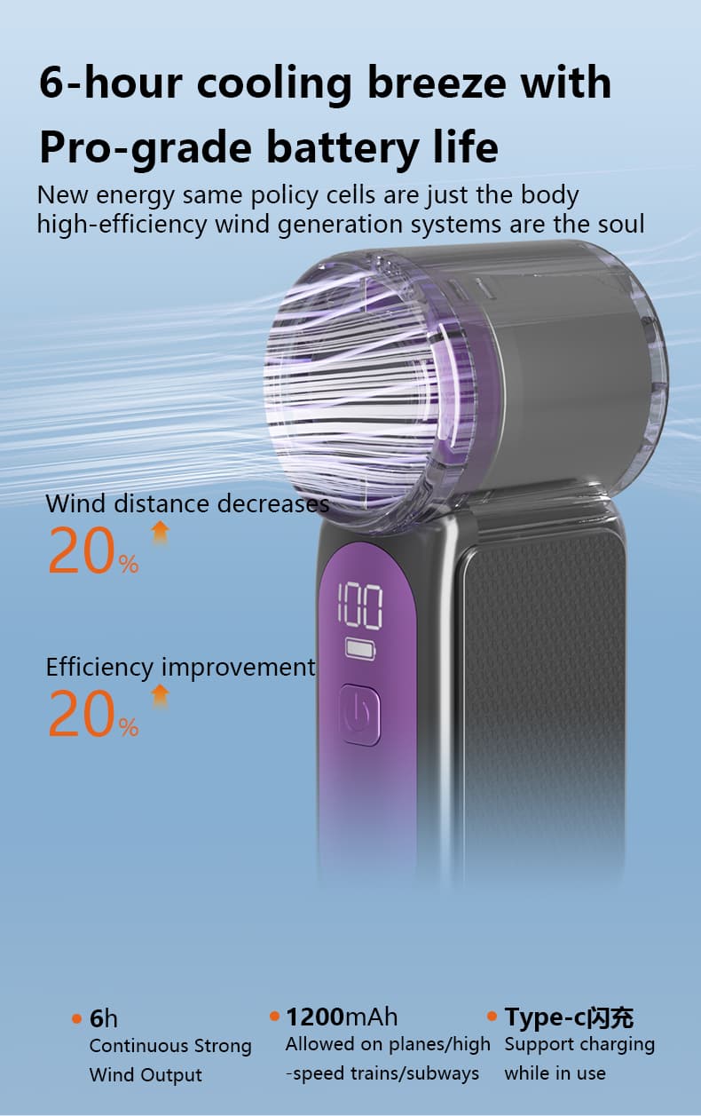 X688 Portable Mini Handheld Fan 15000RPM Strong Wind LED Display Travel Pocket Fan image 8
