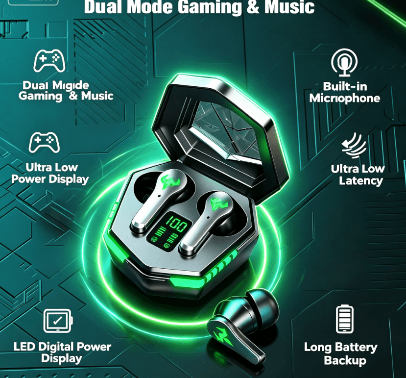 N35 Gaming Wireless Earbuds Bluetooth 5.3 Low Delay LED Display Dual Mode Stereo In-Ear Earphones with Mic image 3