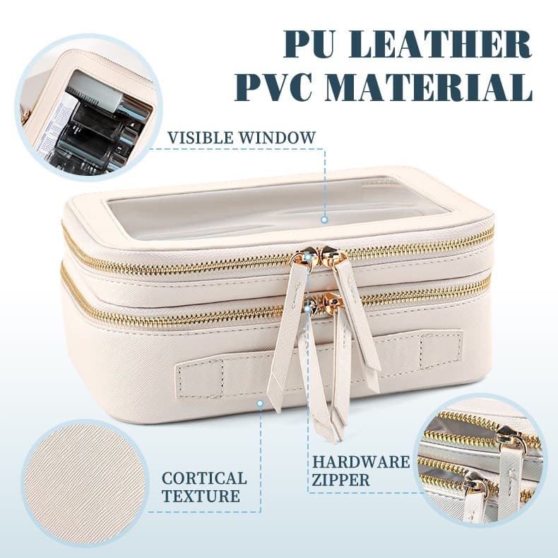 Double Layer Transparent PVC Cosmetic Bag Waterproof PU Large Capacity Portable Travel Makeup Storage Organizer image 12