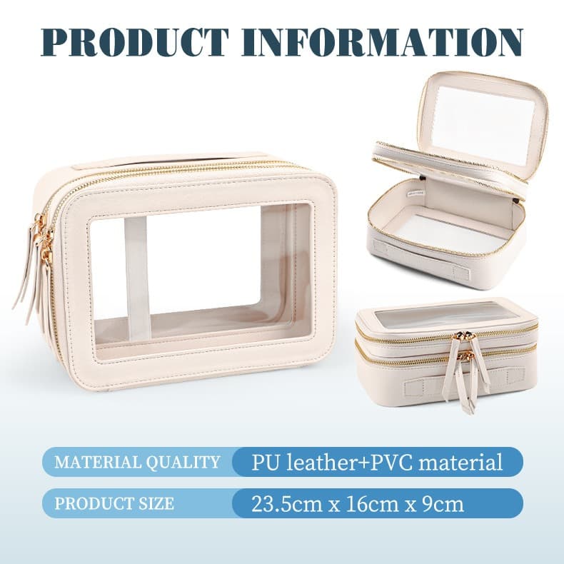Double Layer Transparent PVC Cosmetic Bag Waterproof PU Large Capacity Portable Travel Makeup Storage Organizer image 7