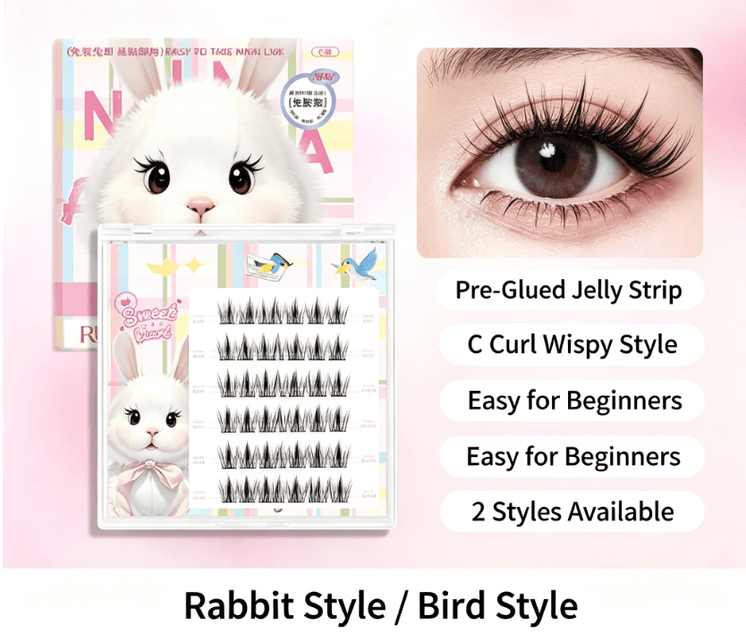 Pre-Glued Cluster Eyelashes No Glue Needed C Curl Wispy Natural Individual Lashes Reusable Self Adhesive False Eyelashes For Makeup