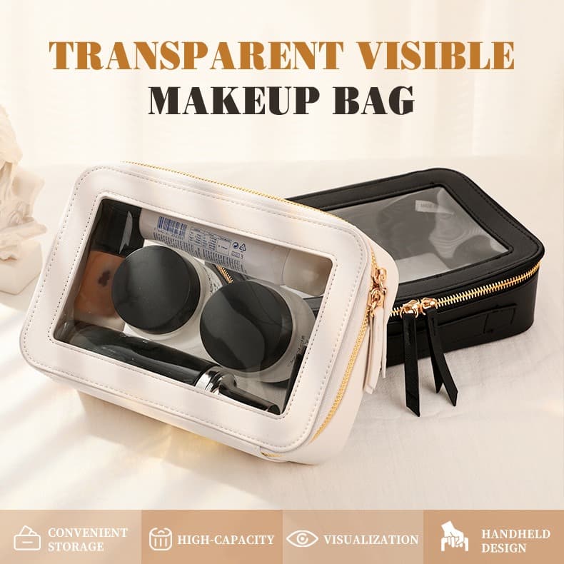 Double Layer Transparent PVC Cosmetic Bag Waterproof PU Large Capacity Portable Travel Makeup Storage Organizer image 15