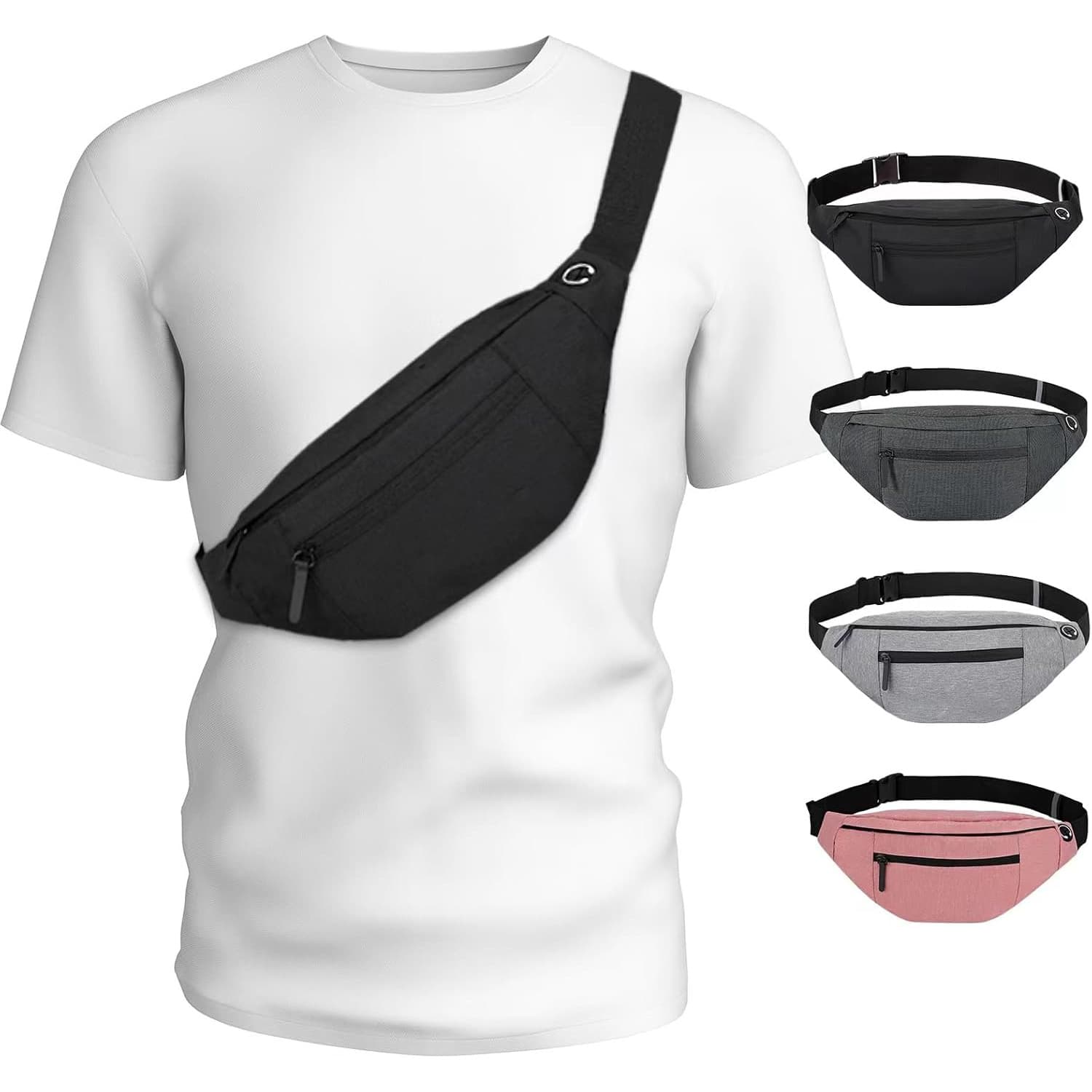 Oxford Cloth Fanny Pack, Multi‑Pocket Water‑Resistant Waist Bag Adjustable Belt Pouch for Travel Sports Daily Use