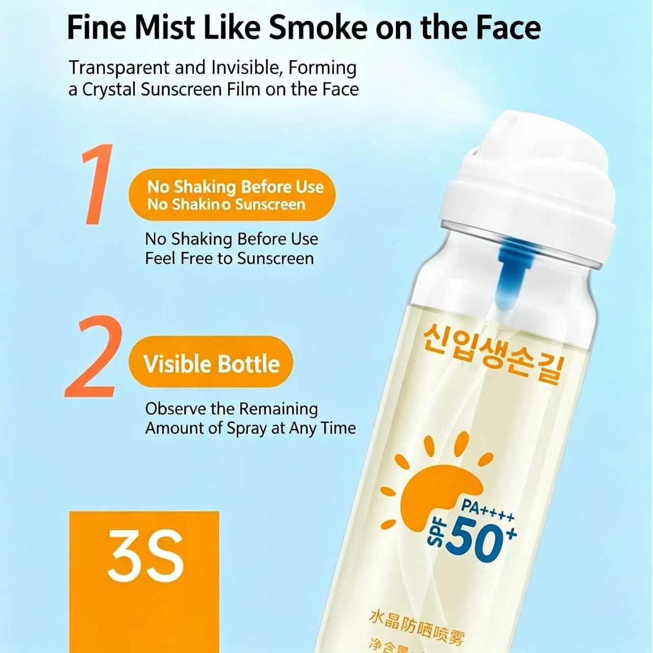 Crystal Sunscreen Spray SPF50+ PA++++ 90ml Portable UV Protection image 7
