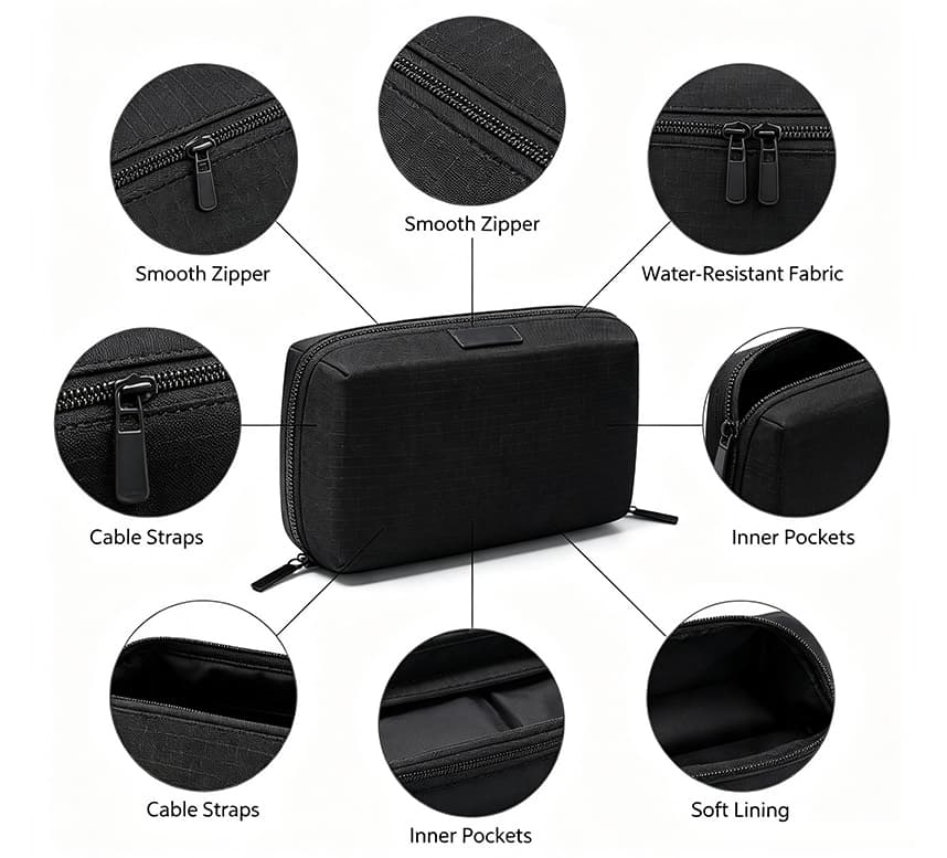 Portable Oxford Tech Organizer Pouch Multi‑Compartment Travel Storage Bag for Cables Earphones SD Cards image 6