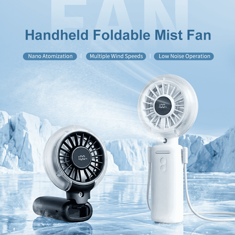 Y5 Handheld Foldable Mist Fan, Portable Mini Cooling Spray Fan with Digital Display
