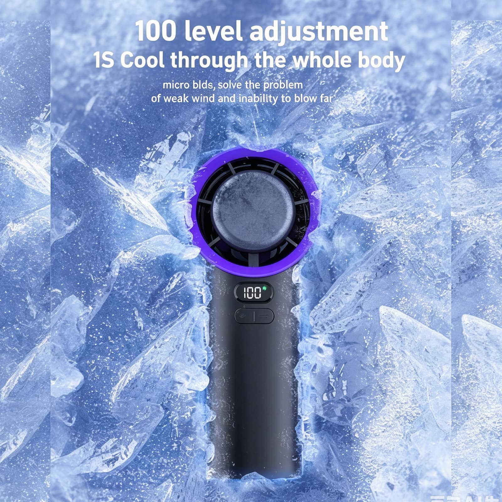 M57 Turbofan Portable Fan 18°C Cold Wind 100 Speed 3600mAh Rechargeable Mini Ice Bucket Fan Black thumbnail