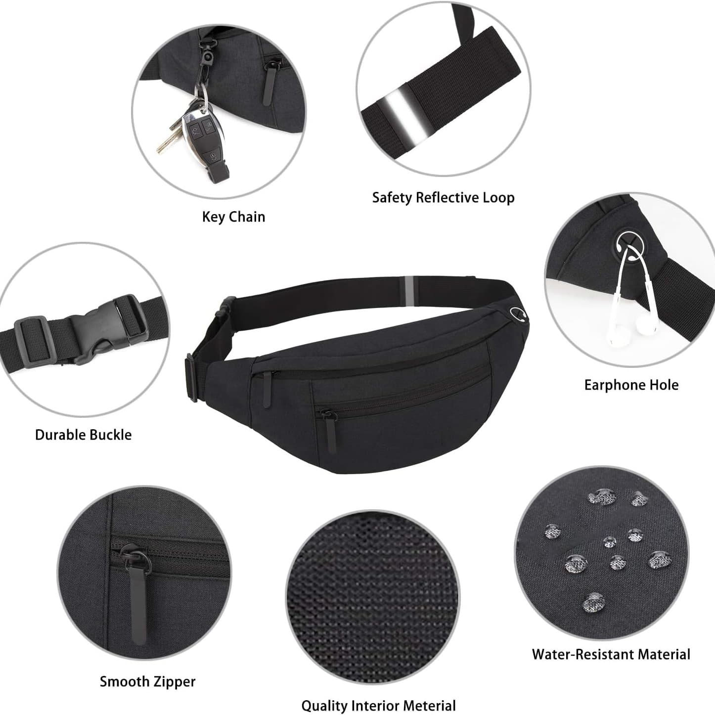 Oxford Cloth Fanny Pack, Multi‑Pocket Water‑Resistant Waist Bag Adjustable Belt Pouch for Travel Sports Daily Use image 3