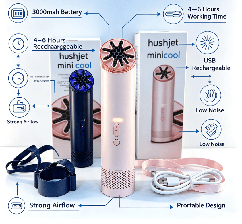 GS8 High Speed Mini Cool Fan 3000mAh Low Noise Rechargeable Portable Personal Air Cooler image 4