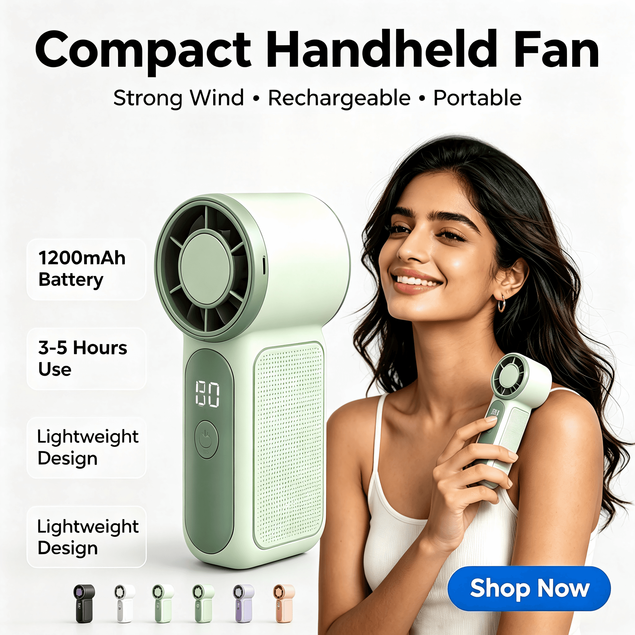 X688 Portable Mini Handheld Fan 15000RPM Strong Wind LED Display Travel Pocket Fan