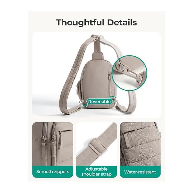 Lightweight Quilted Sling Bag, Multi Pocket Water Resistant Crossbody Chest Bag for Travel Daily image 4