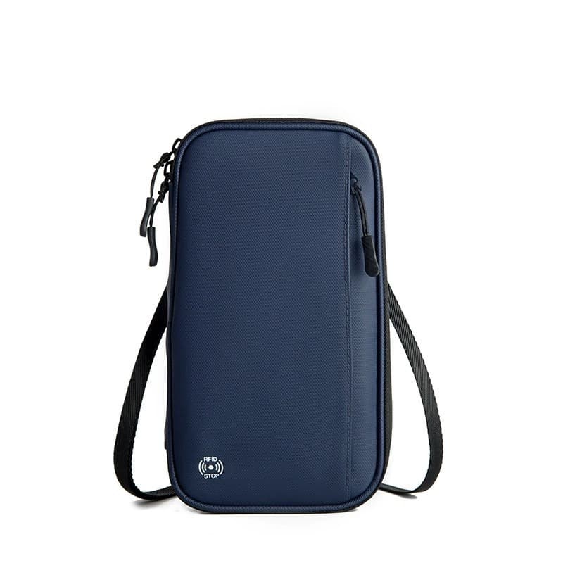 RFID Blocking Passport Holder Waterproof Oxford Travel Document Organizer Multi Slots Wallet with Neck Lanyard Blue thumbnail