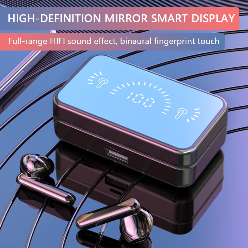 Bluetooth 5.1 Wireless Earbuds Smart Mirror Display HIFI Stereo Earphones Built-in Mic for Calls Gamin #000000 thumbnail