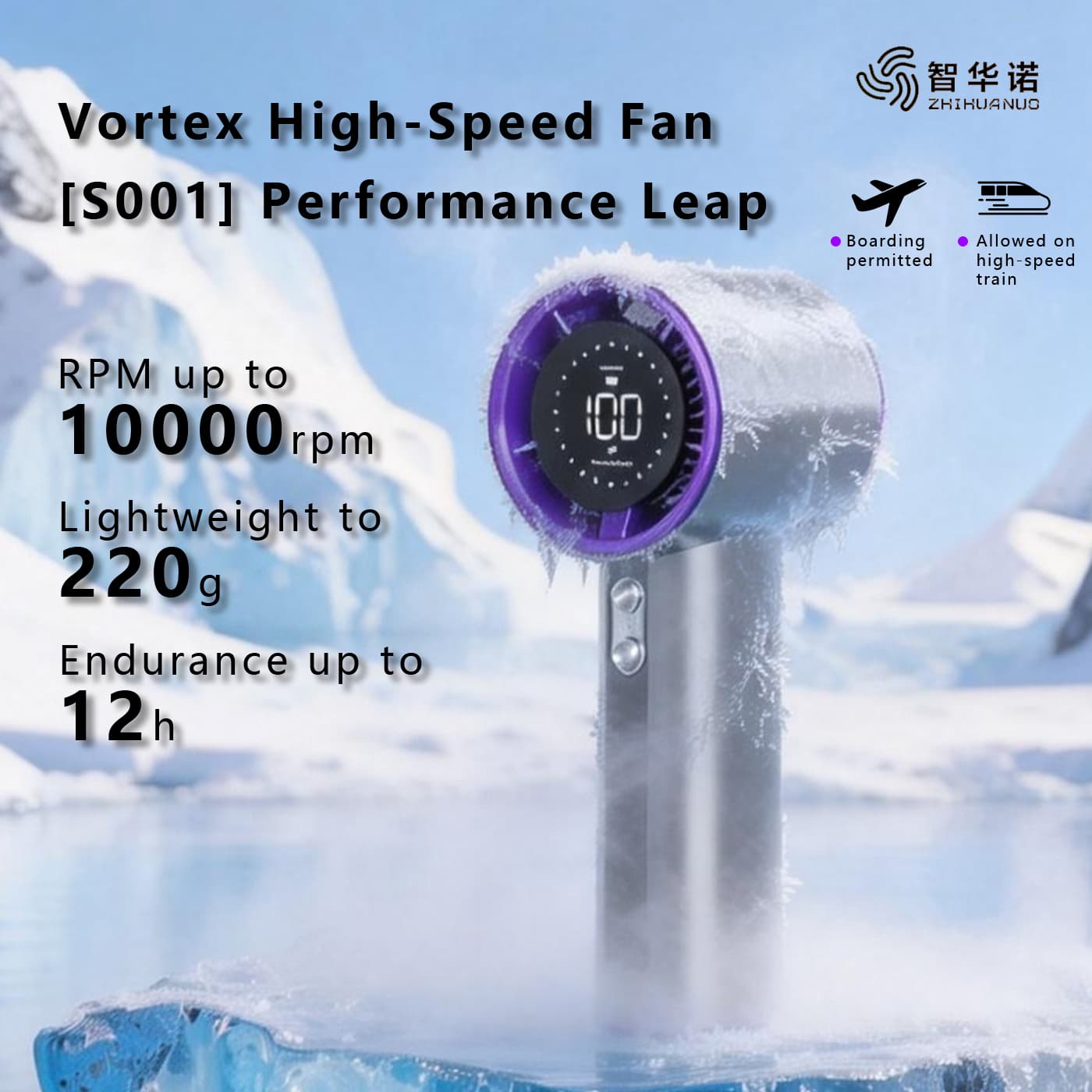 S001 Vortex Handheld Fan 10000RPM Strong Airflow 2400mAh LED Display Rechargeable Pocket Mini Fan image 2