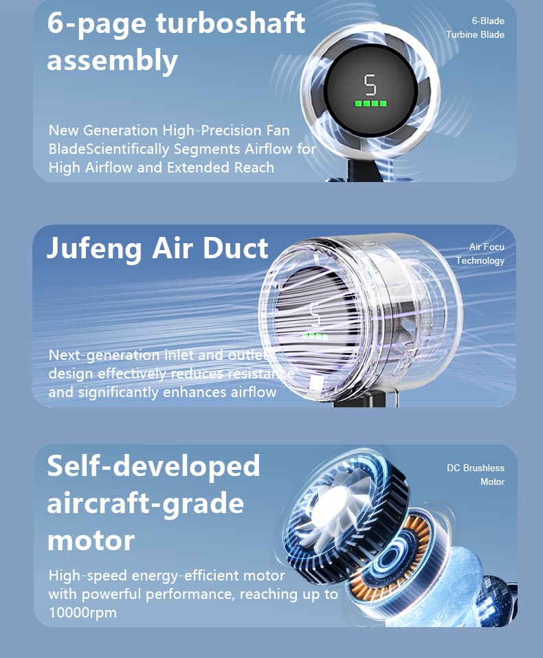N607 Vortex Handheld Fan 10000RPM Foldable 1800mAh Rechargeable Portable Mini Cooling Fan image 7