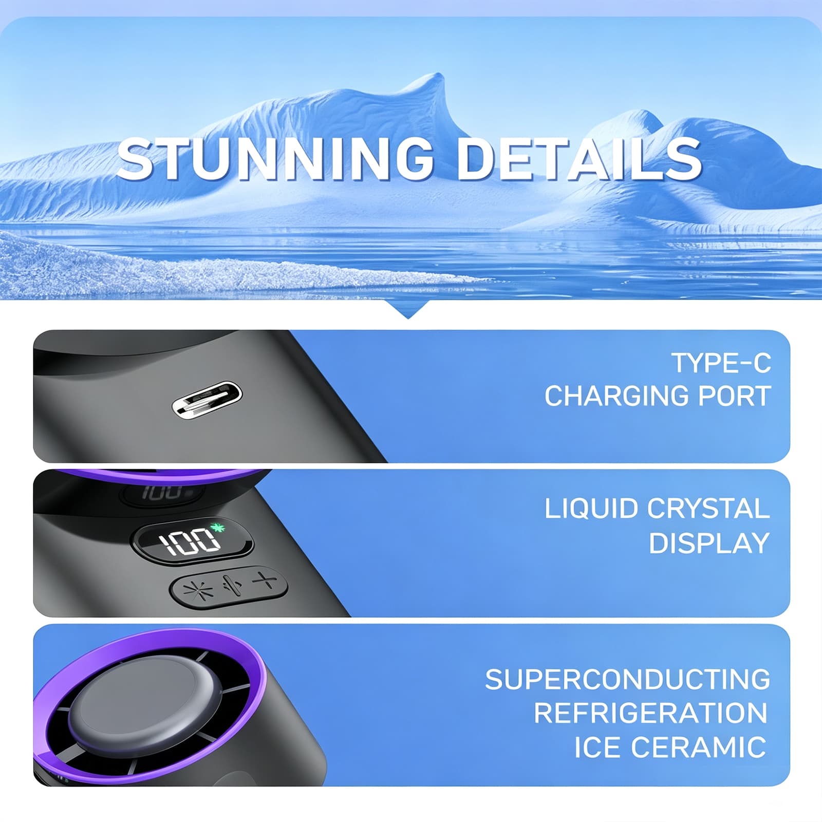 M57 Turbofan Portable Fan 18°C Cold Wind 100 Speed 3600mAh Rechargeable Mini Ice Bucket Fan image 2
