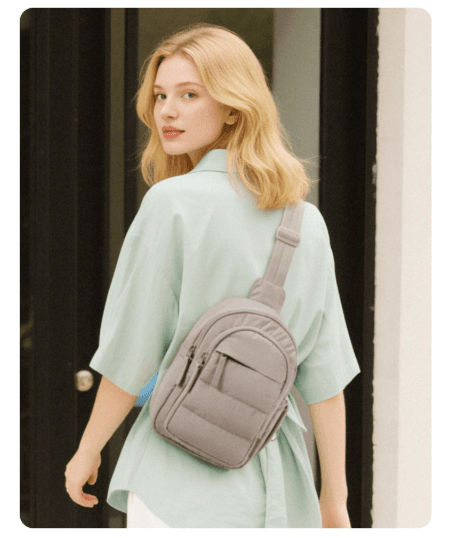 Lightweight Quilted Sling Bag, Multi Pocket Water Resistant Crossbody Chest Bag for Travel Daily