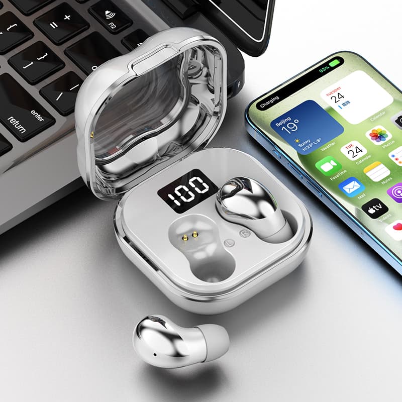 Mini Sleep Wireless Earbuds ENC Noise Cancelling Invisible Soft Silicone Bluetooth Headphones Digital Power Display White thumbnail