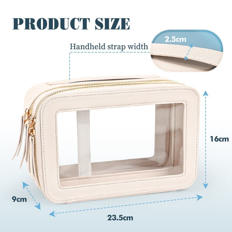 Double Layer Transparent PVC Cosmetic Bag Waterproof PU Large Capacity Portable Travel Makeup Storage Organizer image 5
