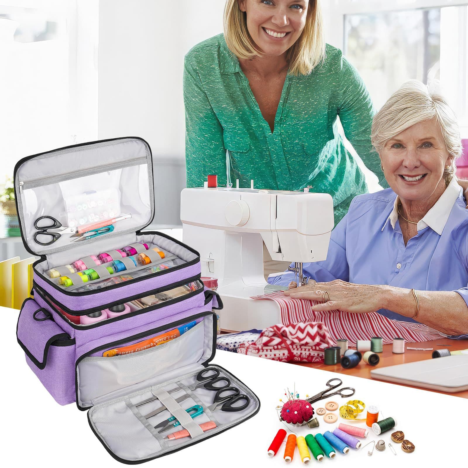 Double Layer Sewing Supplies Storage Bag, Large Capacity Craft Organizer Tote with Removable Dividers, Adjustable Shoulder Strap