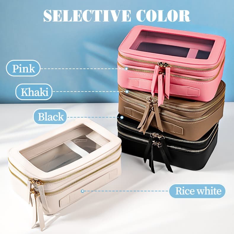 Double Layer Transparent PVC Cosmetic Bag Waterproof PU Large Capacity Portable Travel Makeup Storage Organizer image 11