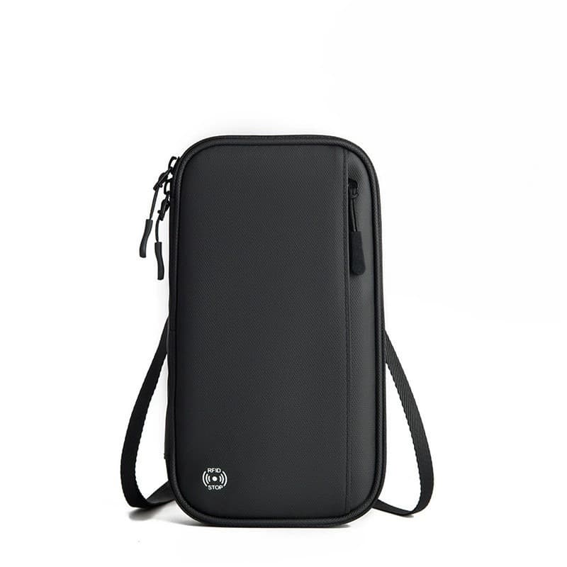 RFID Blocking Passport Holder Waterproof Oxford Travel Document Organizer Multi Slots Wallet with Neck Lanyard Black thumbnail