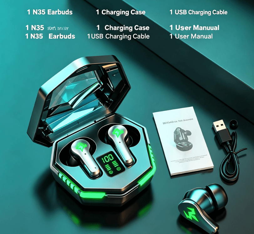 N35 Gaming Wireless Earbuds Bluetooth 5.3 Low Delay LED Display Dual Mode Stereo In-Ear Earphones with Mic image 2